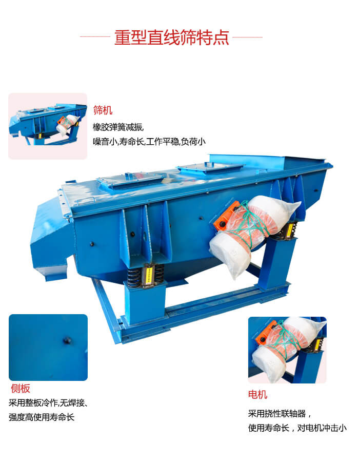 重型直線篩：篩機(jī)，側(cè)板，電機(jī)展示圖