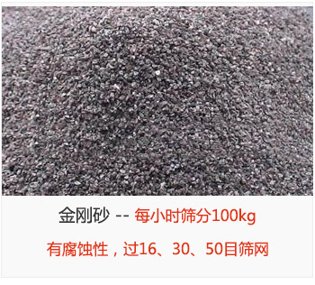 篩分金剛砂每小時(shí)100kg，有腐蝕性，過16、30、50目篩網(wǎng)