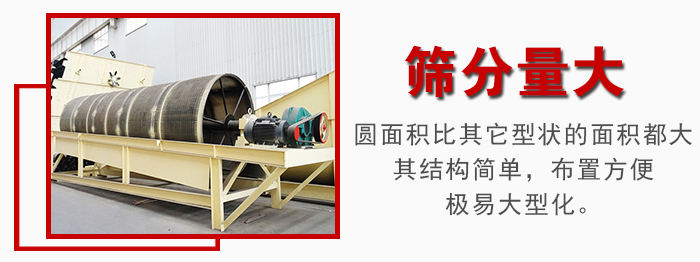滾筒篩篩分產(chǎn)量大，產(chǎn)量可達200噸/時