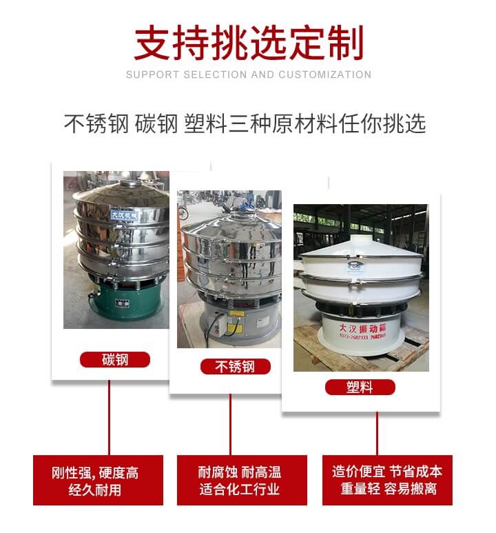 旋振篩可配置一到四層的篩網(wǎng)。旋振篩的篩分效率高，篩分精度高，篩分率高達(dá)96%。
