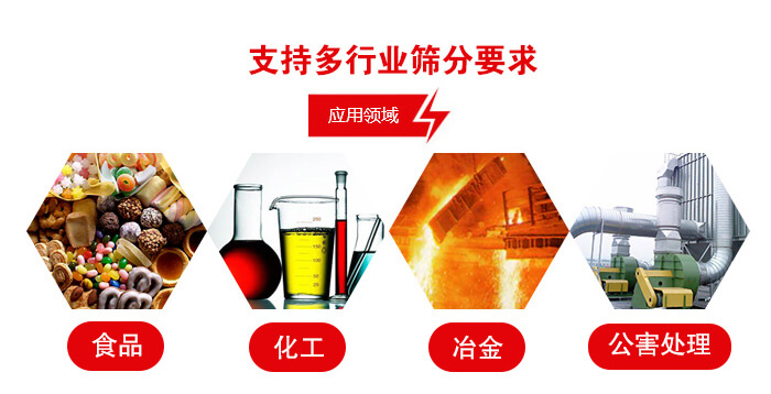 旋振篩適用的行業(yè)：食品行業(yè)，化工行業(yè)，冶金行業(yè)，公害處理等。