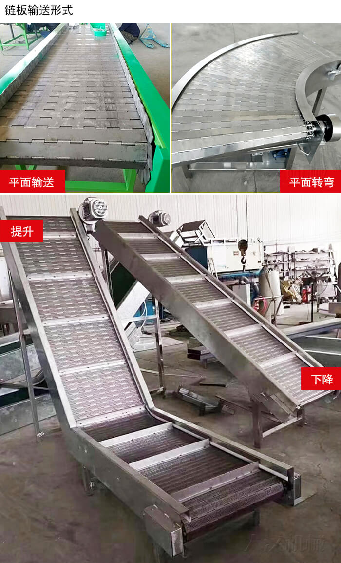 鏈板輸送機平面輸送，平面拐彎，提升等運行現(xiàn)場圖片